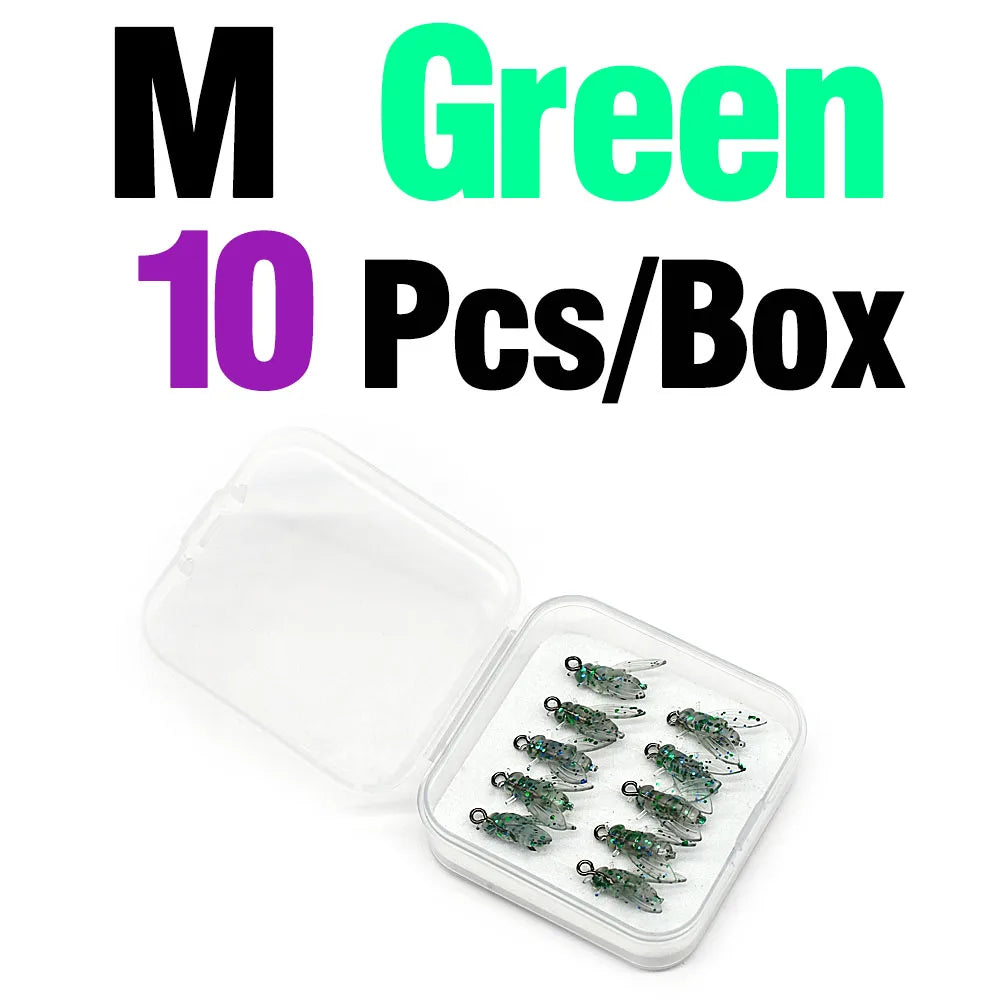 MNFT Mini Bionic Fly Fishing Bait Fly Hook Soft Bait Gear M Green 10Pcs