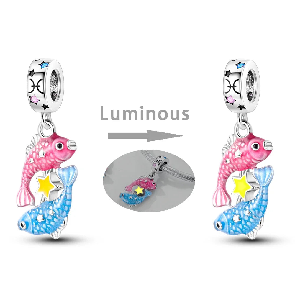 Zodiac Glow In Dark 925 Sterling Silver Charm Beads