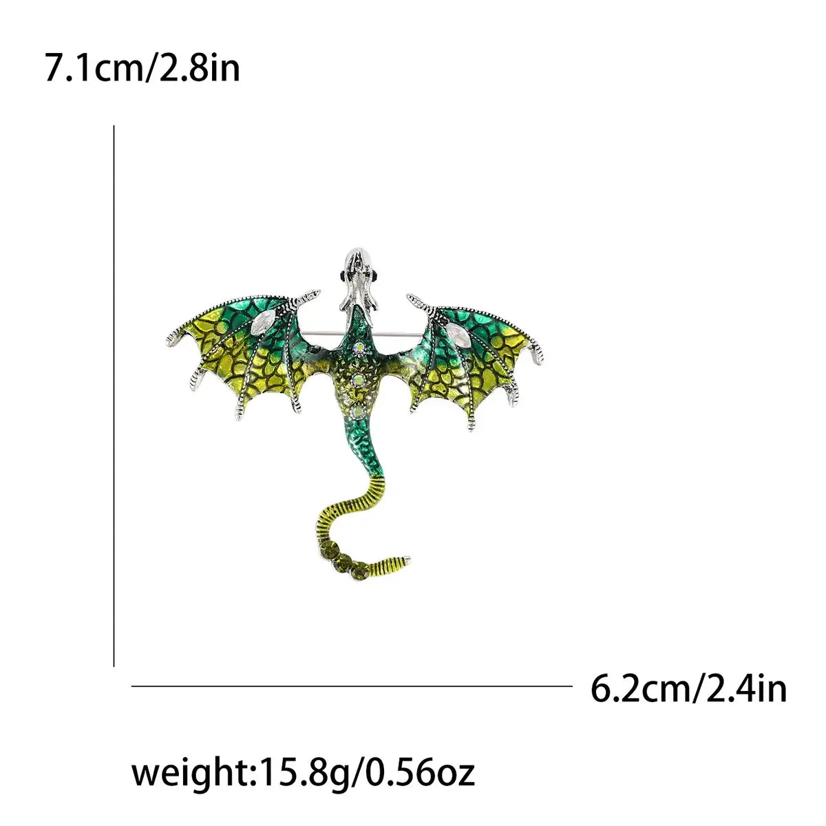 Enamel Dragon Pins for Women Rhinestone Brooch Jewelry Green3539
