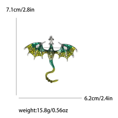 Enamel Dragon Pins for Women Rhinestone Brooch Jewelry Green3539