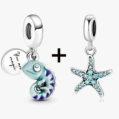 Chameleon and Turtle Pendant Beads for Charm Bracelets Jewelry Gift BD34