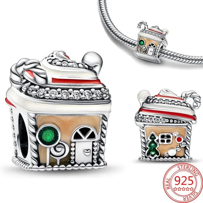 925 Sterling Silver Festive Cookie House Heart Nutcracker Dangle Charm for DIY Christmas Tree and Original Bracelet Gift