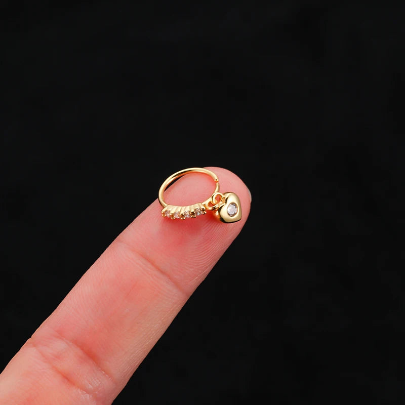 316L Surgical Stainless Steel Heart Crown Flower Butterfly Dangle CZ Nose Studs for Stylish Nose Piercing Jewelry