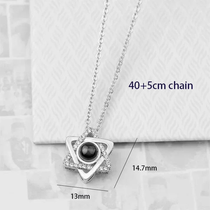 100 Languages I Love You Heart Pendant Necklace Romantic Projection Jewelry Gift for Women Six Hexagram Star 40cm plus 5cm
