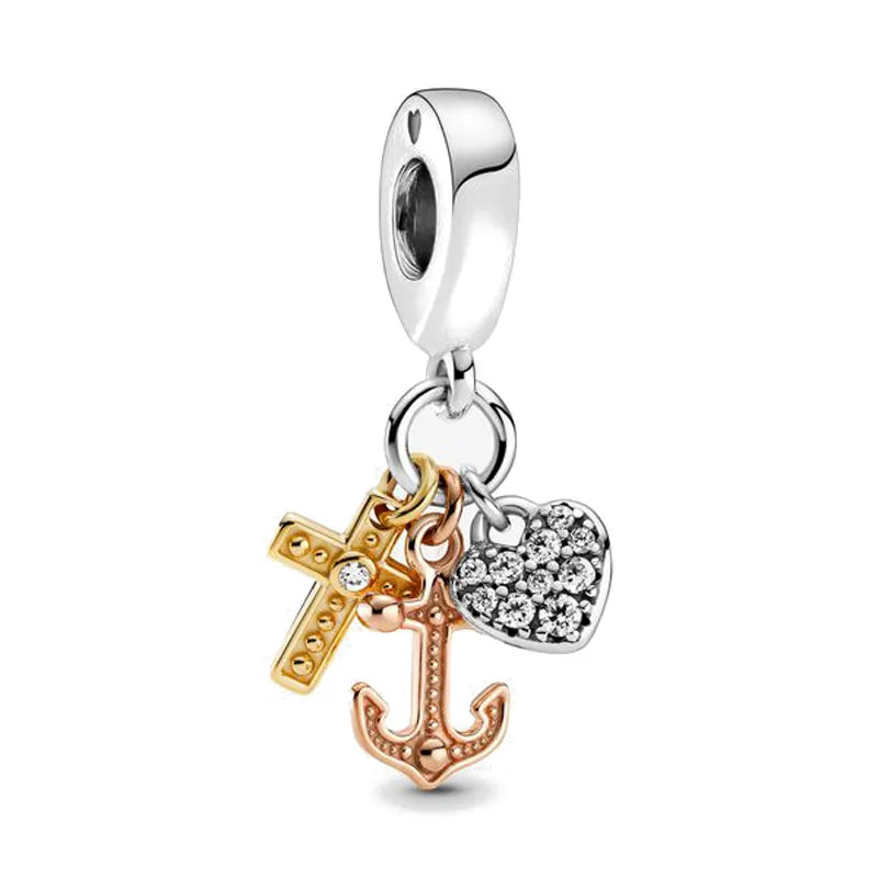 Elegant 925 Silver Backpack Bow Rose Bead Pendant for DIY European Bracelet Jewelry P331