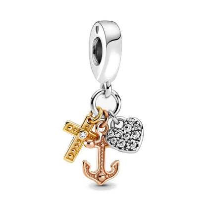 Exquisite 925 Silver Bead Pendant for DIY European Bracelets with Bow Rose Boy and Girl Charms P331