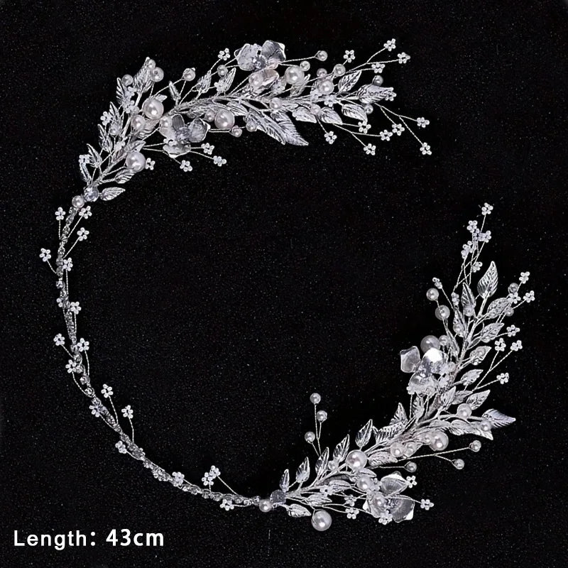 Elegant Pearl & Crystal Bridal Headband - Stunning Rhinestone Leaf Tiara for Women Silver 1