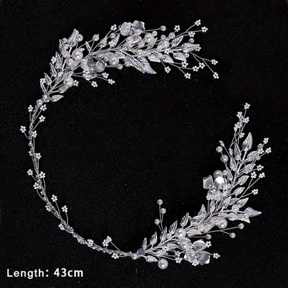 Elegant Pearl & Crystal Bridal Headband - Stunning Rhinestone Leaf Tiara for Women Silver 1