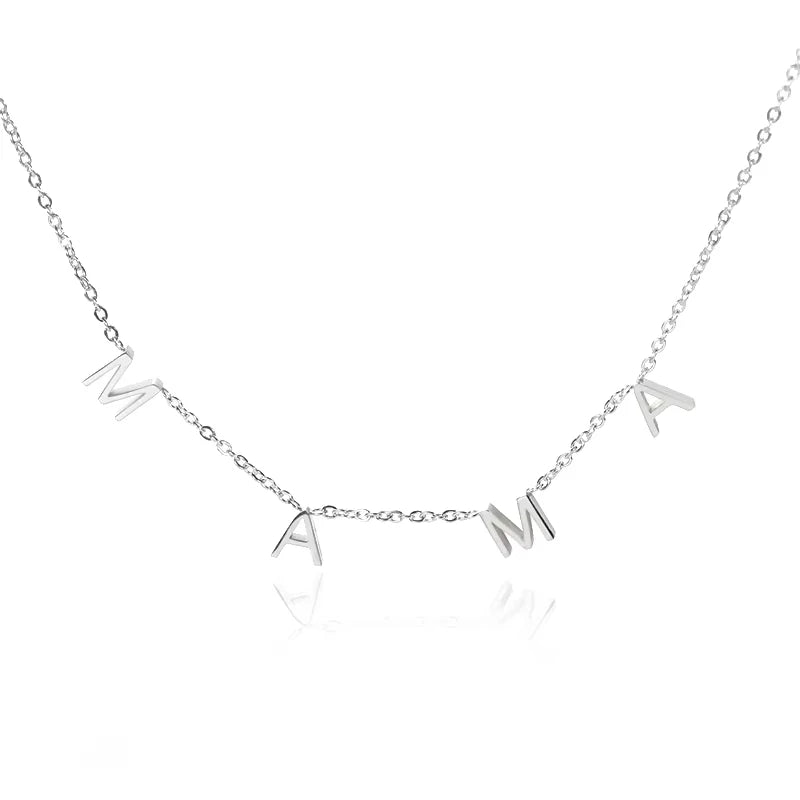 Mama Letters Pendant Necklace for Women Gold Stainless Steel Clavicle Chain Choker Fashion Jewelry Gift for Moms