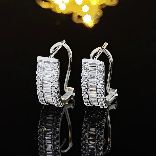 Elegant Princess Round Silver Korean Cubic Zirconia Stud Earrings for Women Anniversary Gift