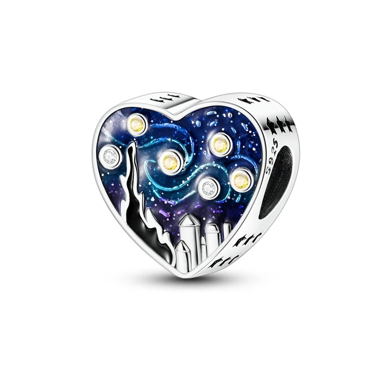 925 Sterling Silver Love Starry Sky Cat Paw Charms Beads