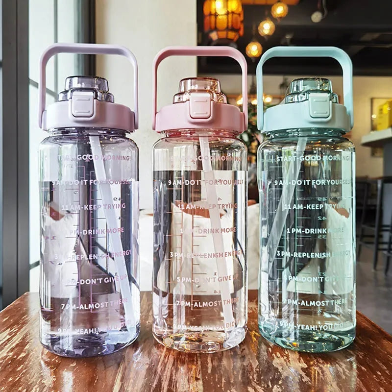 2 Liter Large Portable Water Bottle With Straw For Fitness