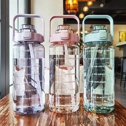 2 Liter Large Portable Water Bottle With Straw For Fitness