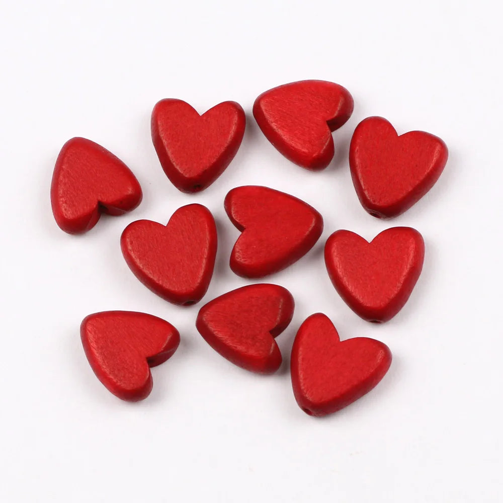 Multicolor Natural Wood Heart Shape Beads Set for DIY Jewelry and Bracelet Making