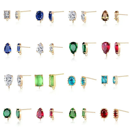 Elegant Copper Crystal Waterdrop Stud Earring Findings Set - 10 Piece Birthday Stone Jewelry Clasps