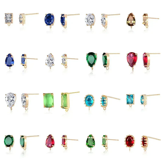 Elegant Copper Crystal Waterdrop Stud Earring Findings Set - 10 Piece Birthday Stone Jewelry Clasps