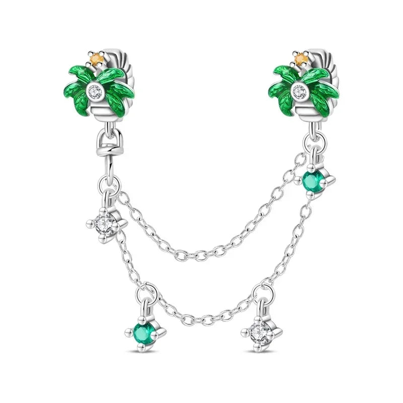 Luxury 925 Sterling Silver Clover Daisy Star Moon Zircon Pavé Safety Chain Bow Necklace and Bracelet Set for Women Fine Jewelry Gifts
