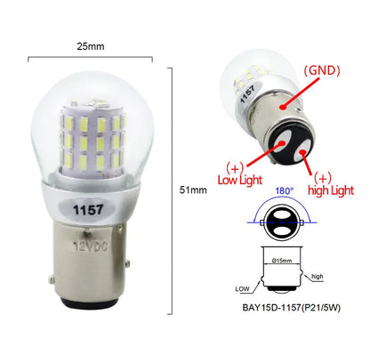 Car LED Bulb P21W and P21/5W 1156 1157 12-24V 6000K White to Amber Error Free Fog Light Side Marker Lamp for Automobiles