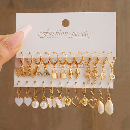 Heart Pearl Butterfly Dangle Earrings - Elegant Gold Hoop Jewelry for Women 5598601
