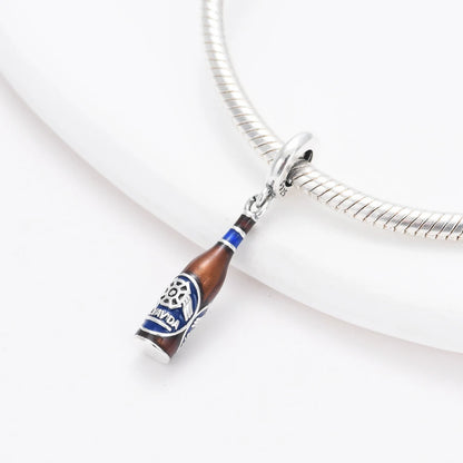 925 Sterling Silver Beer Bottle Popcorn Charm Bead Pendant