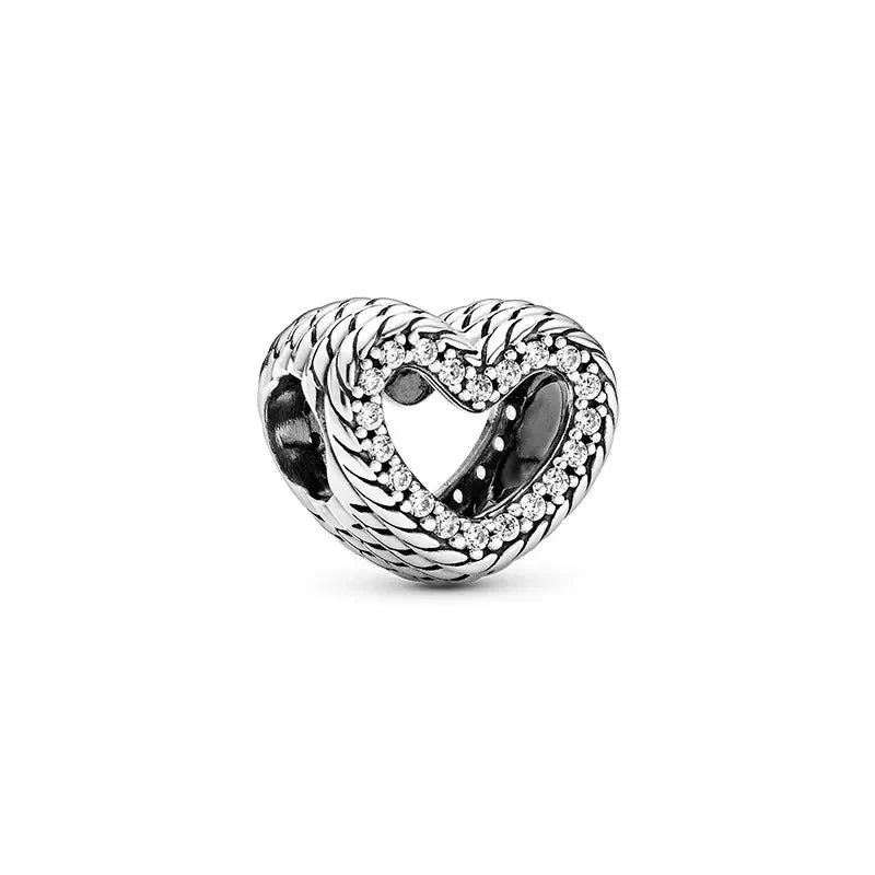 Sparkling Intertwined Love Hearts Charm Beads for 925 Sterling Silver Bracelet