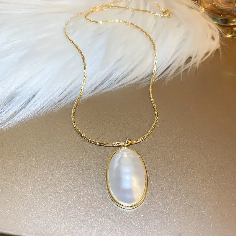 Oval Pearl Necklace and Earrings Set for Women Wedding Jewelry HN2747-1
