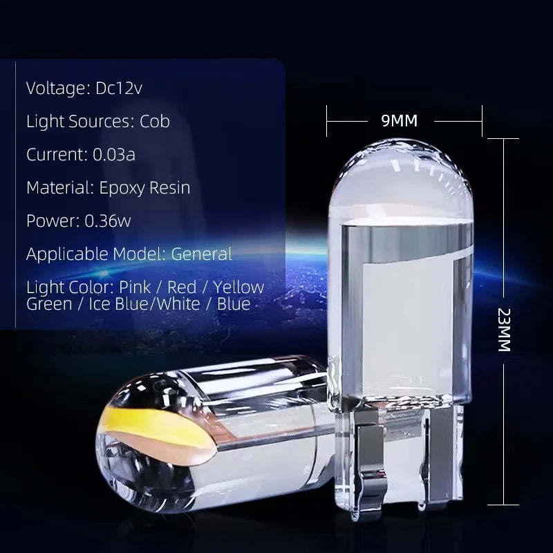 Universal Car LED T10 W5W Canbus Glass COB 6000K Dome Reading License Plate Light Bulb 12V White Blue Red