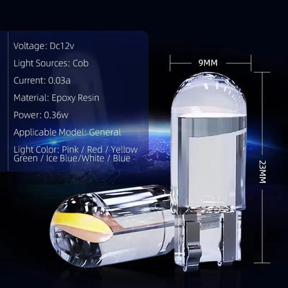 Universal Car LED T10 W5W Canbus Glass COB 6000K Dome Reading License Plate Light Bulb 12V White Blue Red