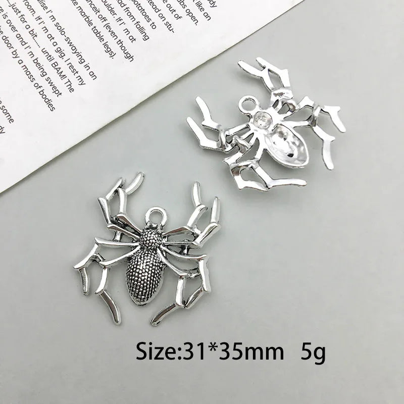Antique Silver Spider Charms Set for DIY Halloween Jewelry Crafting
