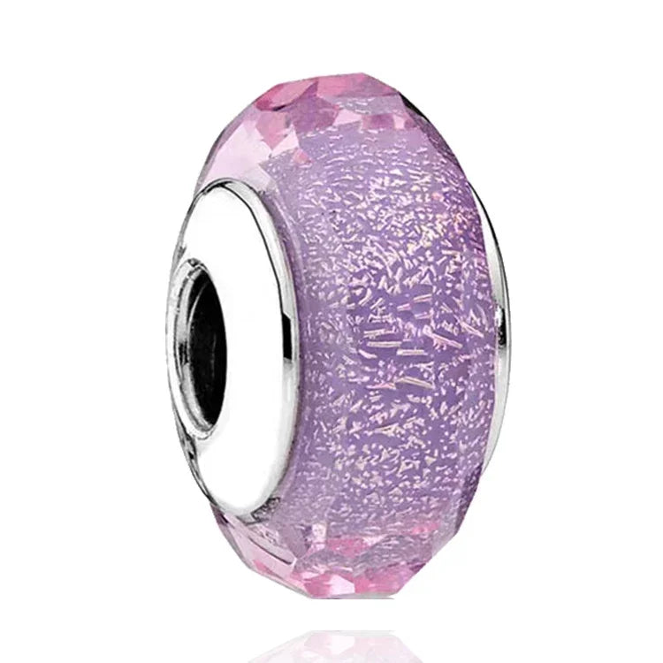 925 Sterling Silver Cosmic Rainbow Murano Glass Beads with Flower and Leaf Charms for DIY Women Jewelry