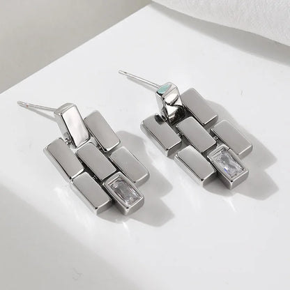 2023 Geometric Metal Splicing Women's Stud Earrings with Zircon Accent Fashion Jewelry Accessories