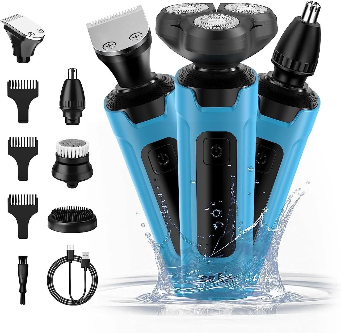 Sejoy 3 In 1 Multifunction Electric Shaver for Men Waterproof Beard and Nose Hair Trimmer with Fast Charging