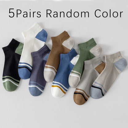 5 Pairs Mens Colorblock Mesh Sports Socks Anti Odor