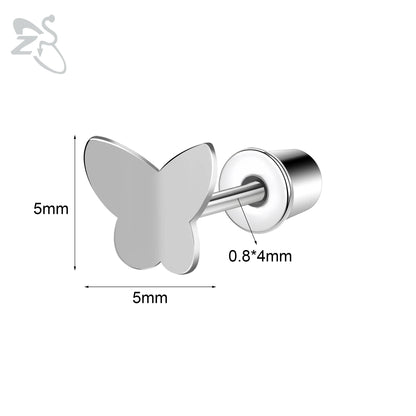 Charming Stainless Steel Flower Butterfly Stud Earrings for Children and Women