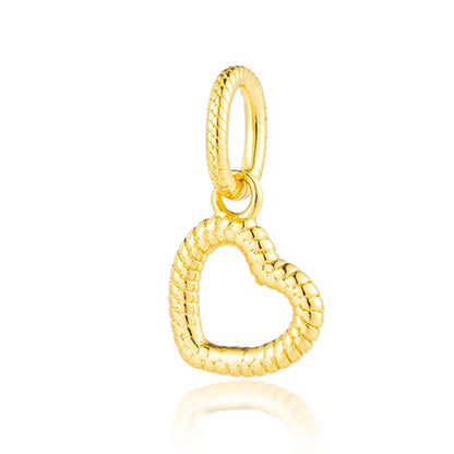 Golden Dragon Double Heart Dangle Charm Bead For 925 Bracelet