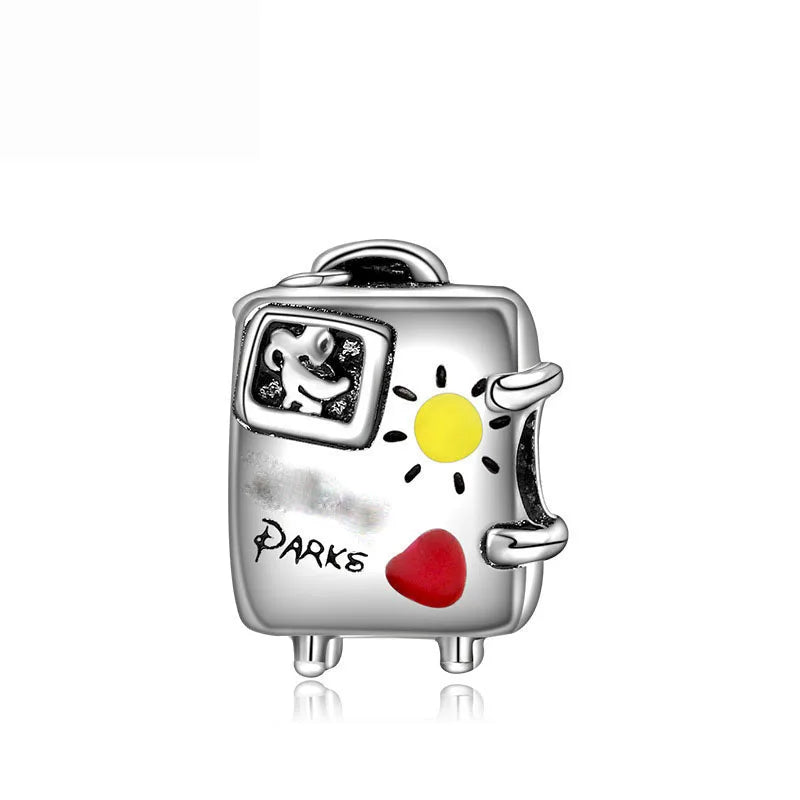 925 Sterling Silver Luggage Box Beads Rabbit Cat Pendant for DIY European Charm Bracelets Exquisite Zircon Jewelry