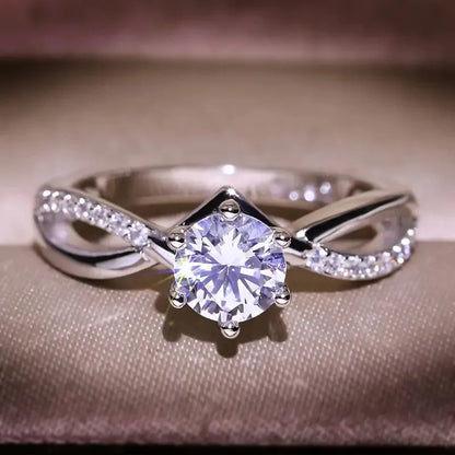 Women's Luxury 925 Sterling Silver Wedding Ring Eight Hearts and Arrows Design Six Claw Setting Zircon 19202