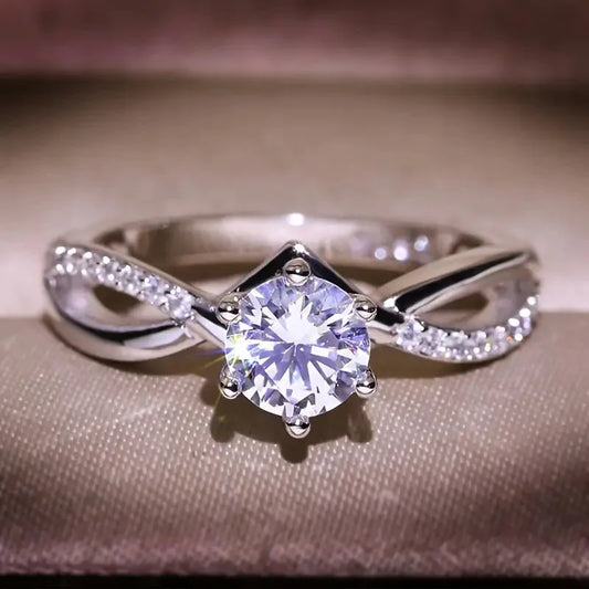 Women's Luxury 925 Sterling Silver Wedding Ring Eight Hearts and Arrows Design Six Claw Setting Zircon 19202