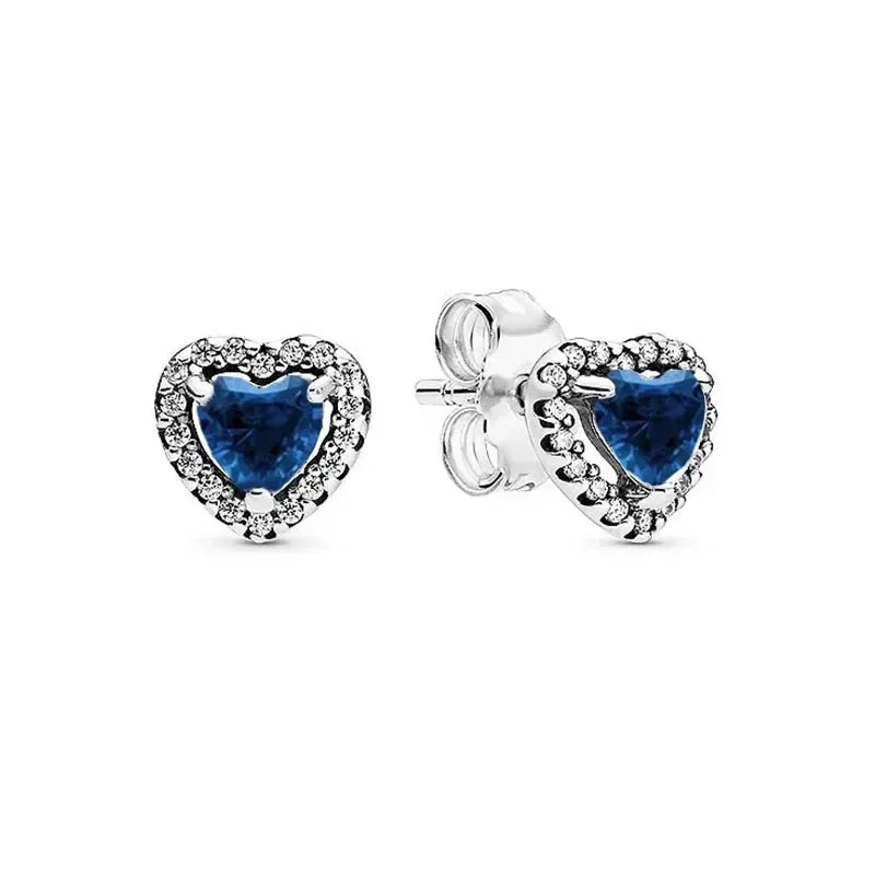 New 925 Sterling Silver Heart Shaped Earrings Rings Necklaces Pink Red Rainbow Luxury Set Sparkling Charm Jewelry Gifts Beige