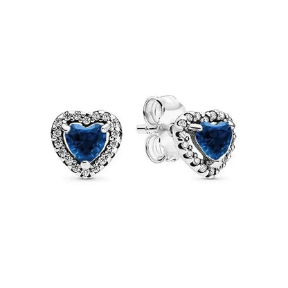 New 925 Sterling Silver Heart Shaped Earrings Rings Necklaces Pink Red Rainbow Luxury Set Sparkling Charm Jewelry Gifts Beige