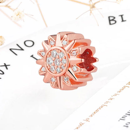 Rose Gold Winged Angel Heart Charm Bead Pink Daisy Spacer