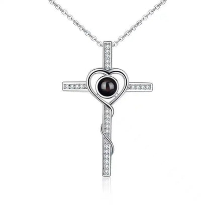 Custom Photo Projection Necklace Copper Pendant with Titanium Steel Chain for Women Silvery-013 45cm