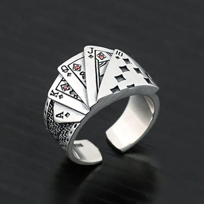 Vintage Punk Poker Card Zircon Ring for Men and Women