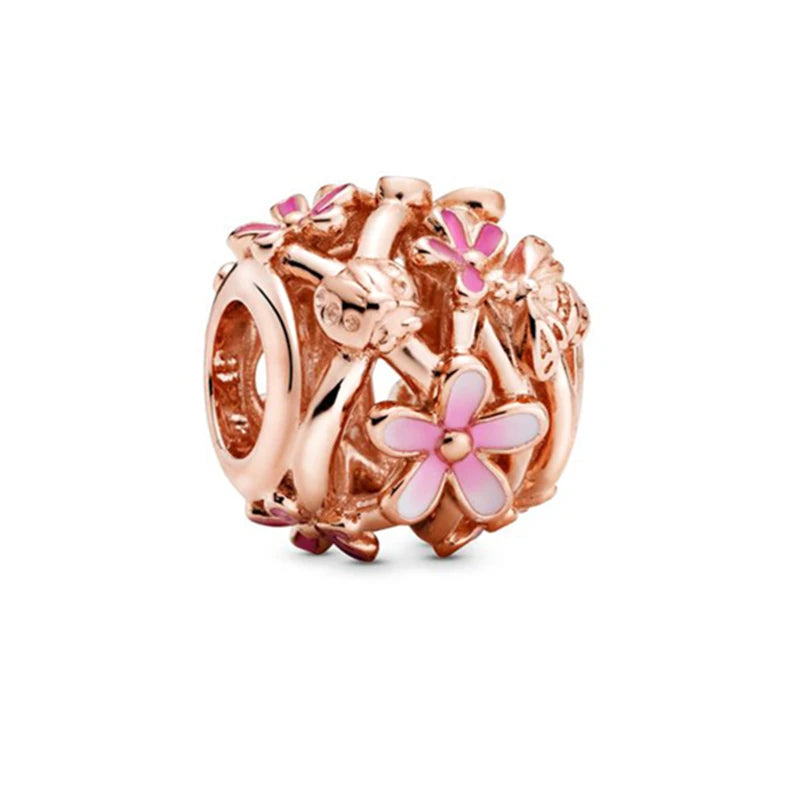 Sparkling Rose Gold Family Tree & Flower Charm Bead for European Silver Bracelet YY0151