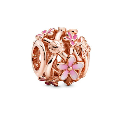 Sparkling Rose Gold Family Tree & Flower Charm Bead for European Silver Bracelet YY0151