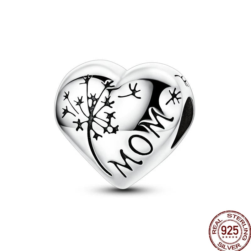 925 Sterling Silver Mom Heart Puzzle Charm Bead Luminous