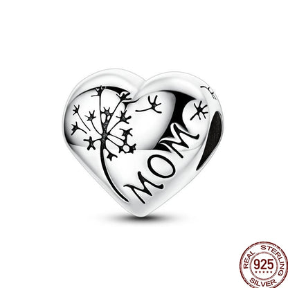 925 Sterling Silver Mom Heart Puzzle Charm Bead Luminous