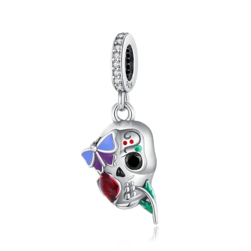 925 Sterling Silver Halloween Charms Set Pumpkin Skull Witch Ghost Beads for Bracelet Necklace Jewelry