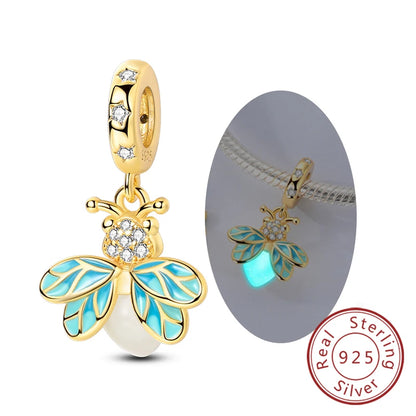 Glowing Firefly Butterfly Charm Bead 925 Sterling Silver Pendant for Bracelets KTC1416