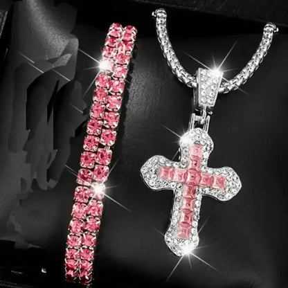 Men's Stylish Black Stainless Steel Cross Necklace, Ring, and Bracelet Set - Non-Fading Jewelry for Weddings and Parties